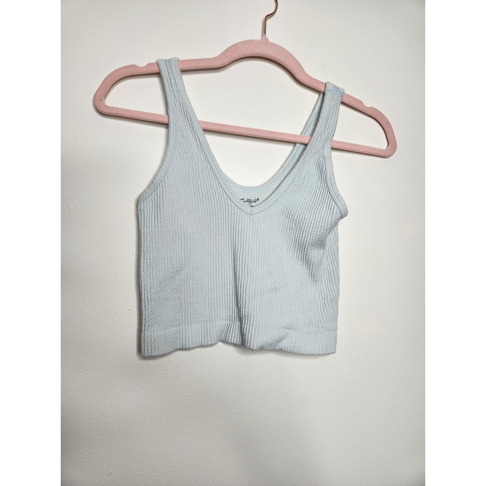 Urban Outfitters Drew Seamless Tank Top‎ Ribbed Modal Blue Size Large - Picture 2 of 8